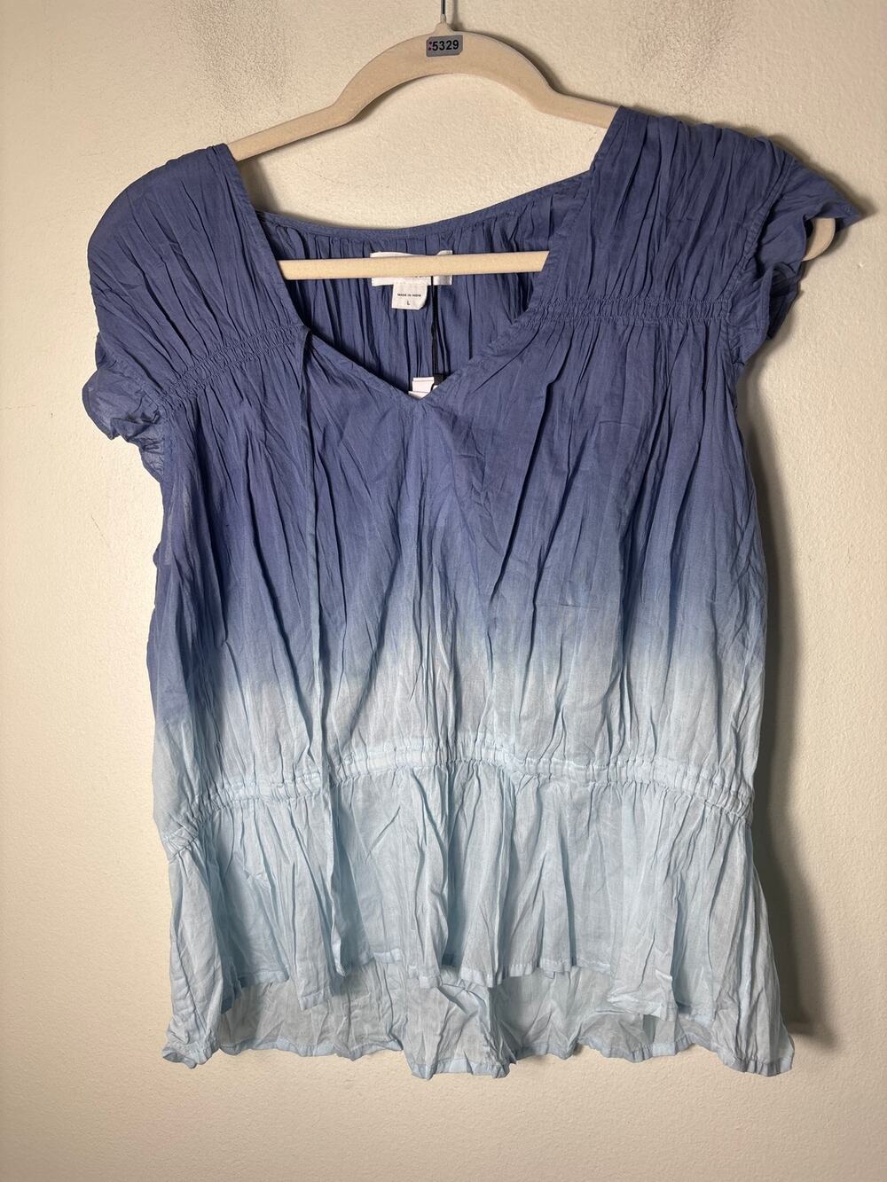 NWT Velvet Blue Ombre Gathered Top Sz L